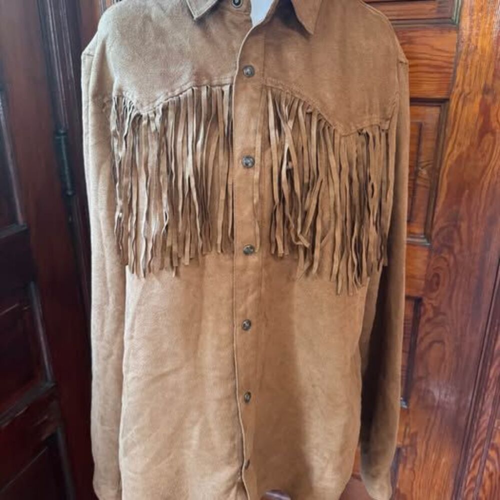 ASOS Faux Suede Fringe Button Down Medium